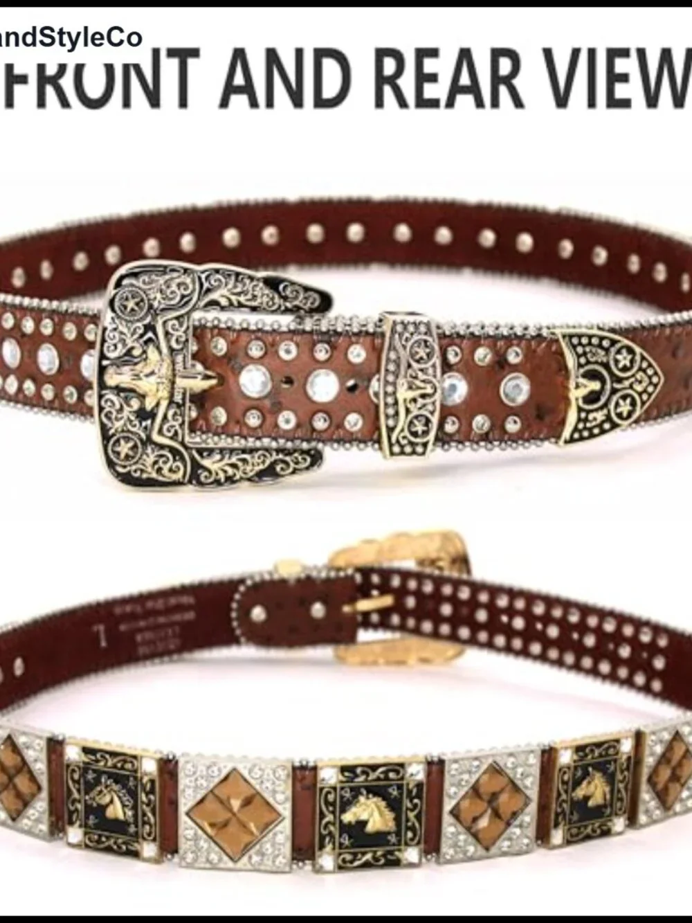 Genuine Leather Western Belt with Rhinestone Crystal Studs